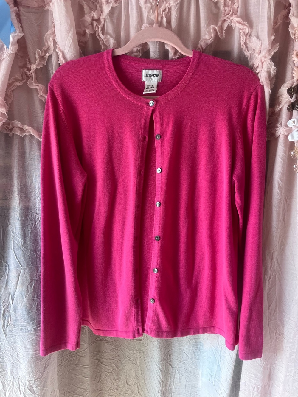 Liz Claiborne Women's Pink Button-Front Cardigan Sweater